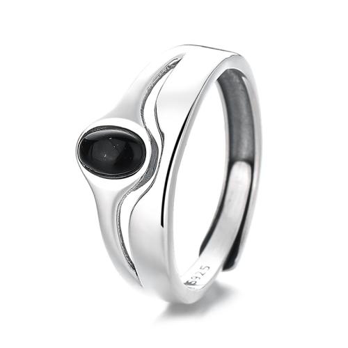 925 Sterling Silver Cuff Finger Ring, with Black Agate, vintage & Unisex, 9mm, US Ring Size:6-9, Sold By PC