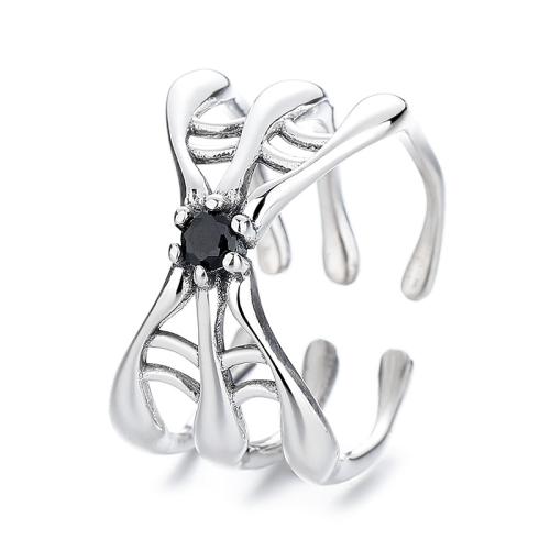 925 sidabro Cuff Finger Ring, Spider Web, Vintage & mikro nutiesti kubinių Zirconia & moters & tuščiaviduris, 12mm, Dydis:6-9, Pardavė PC