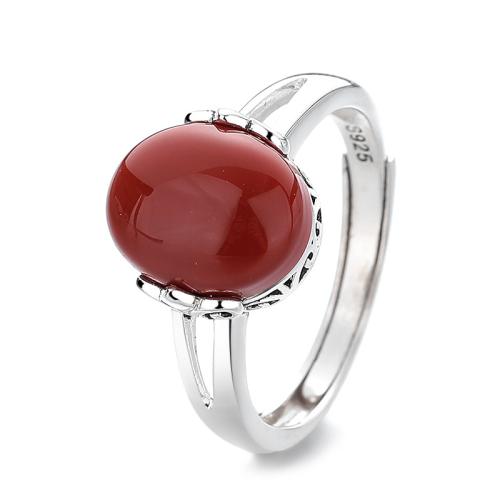 925 Sterling Silver Cuff Finger Ring, with Yunnan Red Agate, vintage & for woman & hollow, 2.20x2.60mm, US Ring Size:6-9, Sold By PC