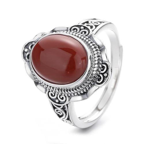 925 Sterling Silver Cuff Finger Ring with Yunnan Red Agate Oval vintage & for woman 20mm US Ring Sold By PC