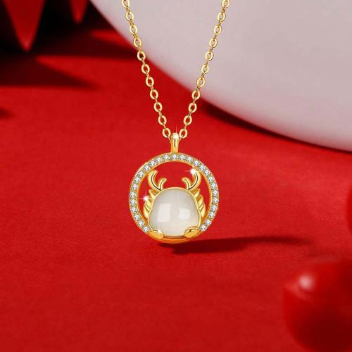 Zinc Alloy Necklace with Resin Dragon gold color plated Imitation Hetian Jade & for woman & with rhinestone & hollow Length Approx 16 Inch Sold By PC