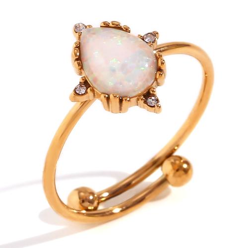 Rhinestone Stainless Steel Finger Ring, 316L Stainless Steel, with Opal, 18K gold plated, fashion jewelry & different styles for choice & for woman & with rhinestone, golden, Sold By PC