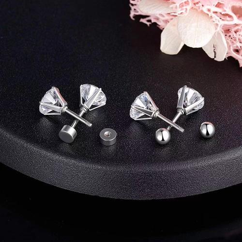 Stainless Steel Stud Earrings, 304 Stainless Steel, fashion jewelry & different size for choice & micro pave cubic zirconia & for woman, more colors for choice, Sold By Pair