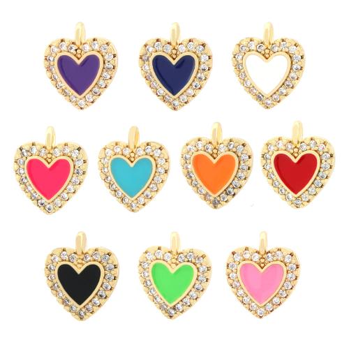 Cubic Zirconia Micro Pave Brass Pendant, Heart, 18K gold plated, fashion jewelry & DIY & micro pave cubic zirconia & enamel, more colors for choice, nickel, lead & cadmium free, 11x13mm, Sold By PC