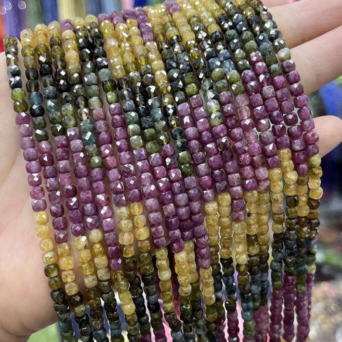 Gemstone Jewelry Beads, Tourmaline, Square, fashion jewelry & DIY & faceted, mixed colors, 4mm, Sold Per Approx 38 cm Strand