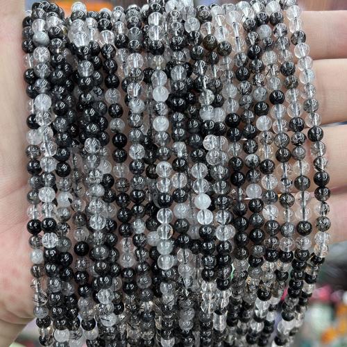 Natural Quartz Jewelry Beads, Black Rutilated Quartz, Round, fashion jewelry & DIY, mixed colors, nickel, lead & cadmium free, 4mm, Sold Per Approx 38 cm Strand