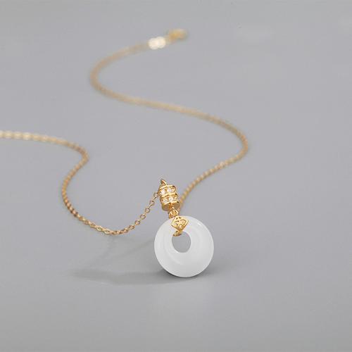 Серебряное ожерелье, 925 пробы, с Хотан Jade, ювелирные изделия моды & Женский, Много цветов для выбора, длина Приблизительно 40 см, продается PC