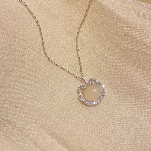 Brass Necklace, with White Chalcedony, fashion jewelry & for woman, Length:40 cm, Sold By PC