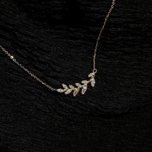 Brass Necklace Leaf fashion jewelry & for woman & with rhinestone Length Approx 40 cm Sold By PC