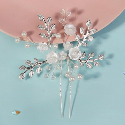 Hair Stick Brass with Crystal & Plastic Pearl fashion jewelry & for woman silver color Sold By PC