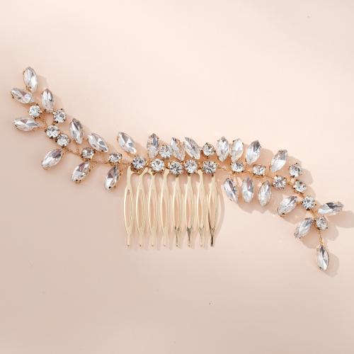 Decorative Hair Combs, Tibetan Style, handmade, fashion jewelry & for woman & with rhinestone, golden, 185x50mm, Sold By PC