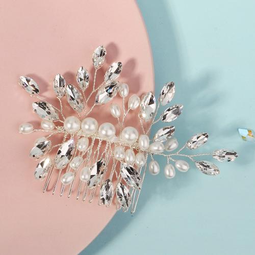 Decorative Hair Combs, Brass, different styles for choice & for woman & with rhinestone, silver color, Sold By PC