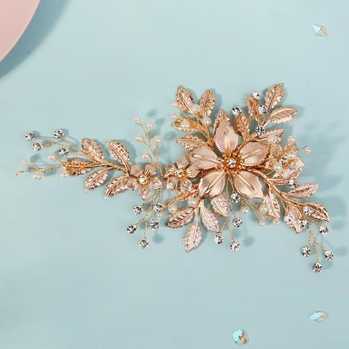 Clips de pico, metal, con Perlas plásticas, Joyería & para mujer & con diamantes de imitación, dorado, 160x115mm, Vendido por UD