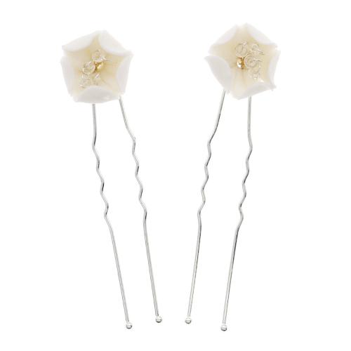 Hair Stick Zinc Alloy with Porcelain & Crystal 2 pieces & fashion jewelry & for woman silver color Sold By Bag