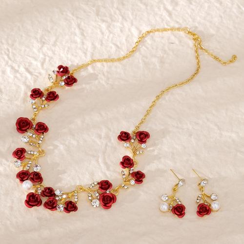 Conjuntos de joyería de aleación de zinc, pendiente & collar, 2 piezas & para mujer & con diamantes de imitación, Vendido por Set