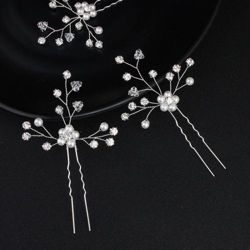 Hair Stick, Tibetan Style, with Plastic Pearl, fashion jewelry & for woman & with rhinestone, silver color, 90x50mm, Sold By PC