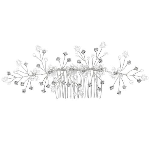 Dekoratives Haarkämmchen, Zinklegierung, mit Kristall, Modeschmuck & für Frau & mit Strass, Silberfarbe, 165x60mm, verkauft von PC