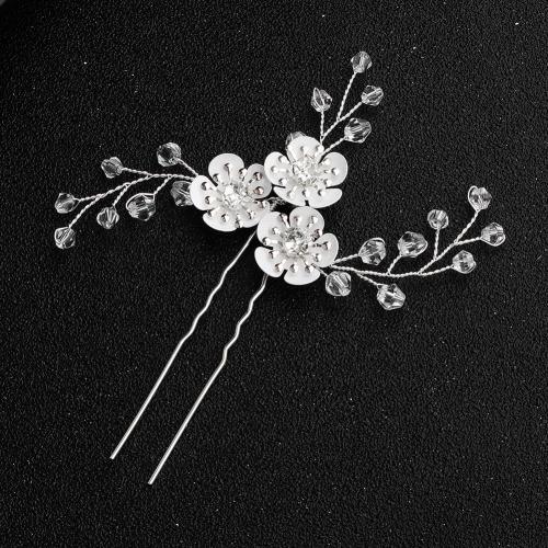 Hair Stick, Brass, with Crystal, fashion jewelry & for woman, silver color, 90x100mm, Sold By PC