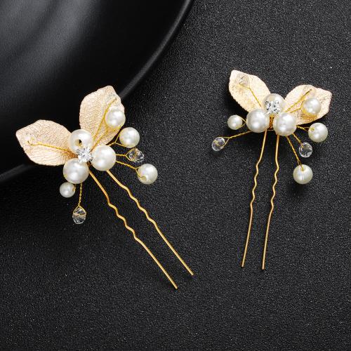 Hair Stick, Tibetan Style, with Crystal & Plastic Pearl, gold color plated, fashion jewelry & for woman, golden, 40x80mm, Sold By PC