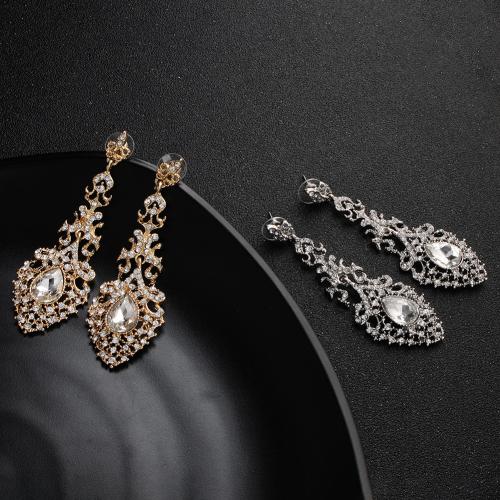 Tibetan Style Drop Earrings, fashion jewelry & for woman & with rhinestone, more colors for choice, 80x25mm, Sold By Pair