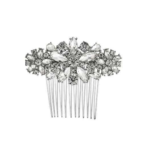 Decorative Hair Combs, Tibetan Style, fashion jewelry & for woman & with rhinestone, silver color, 74x60mm, Sold By PC