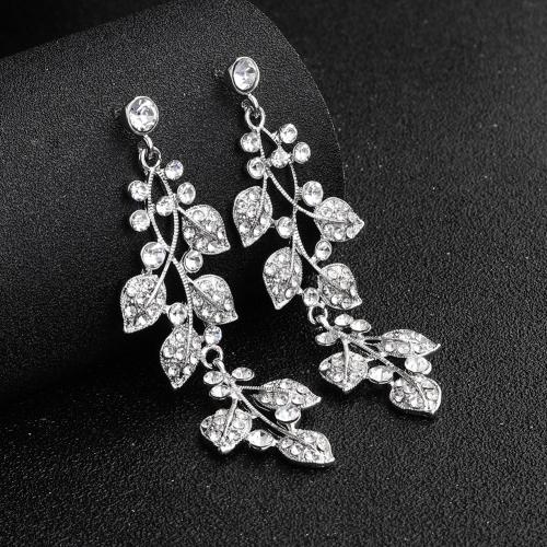 Tibetan Style Drop Earrings, fashion jewelry & for woman & with rhinestone, silver color, 25x80mm, Sold By Pair