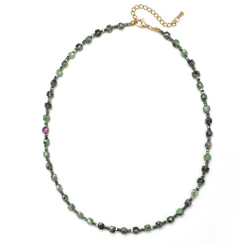Naturstein Halskette, mit 304 Edelstahl, mit Verlängerungskettchen von 5cm, Bohemian-Stil & für Frau, keine, stone:4mm, Länge ca. 40 cm, verkauft von PC