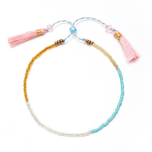 Glas Seed Beads Armbånd, med Knude ledning, håndlavet, Boheme stil & justerbar & for kvinde, flere farver til valg, Længde Ca. 16-20 cm, Solgt af PC