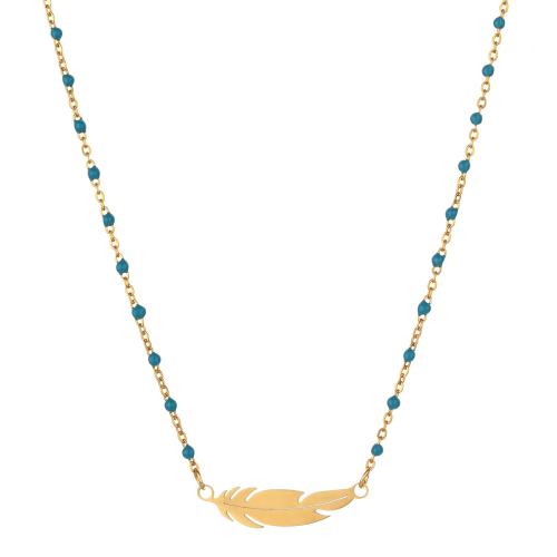 Edelstahl Schmuck Halskette, 304 Edelstahl, mit Verlängerungskettchen von 5cm, Federn, Modeschmuck & für Frau & Emaille, keine, Länge:ca. 45 cm, verkauft von PC