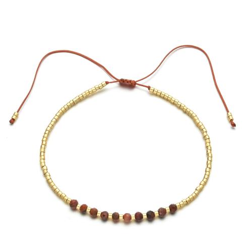 Glass Seed Beads Bracelet, with Knot Cord & Natural Stone, handmade, Bohemian style & adjustable & for woman, more colors for choice, Length:Approx 16-20 cm, Sold By PC