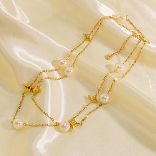 Stainless Steel Jewelry Necklace, 304 Stainless Steel, with Plastic Pearl, with 5cm extender chain, Vacuum Ion Plating, fashion jewelry & for woman, more colors for choice, Length:Approx 90 cm, Sold By PC