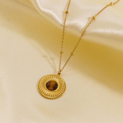 Stainless Steel Jewelry Necklace 304 Stainless Steel with Tiger Eye Vacuum Ion Plating & fashion jewelry & for woman Sold By PC
