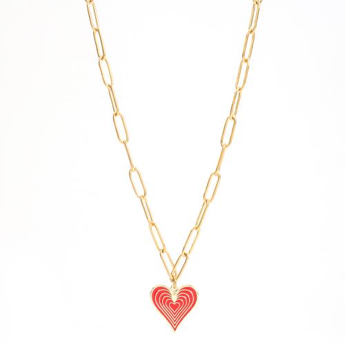 Edelstahl Schmuck Halskette, 304 Edelstahl, mit Verlängerungskettchen von 5cm, Herz, Modeschmuck & für Frau & Emaille, keine, Länge:ca. 45 cm, verkauft von PC