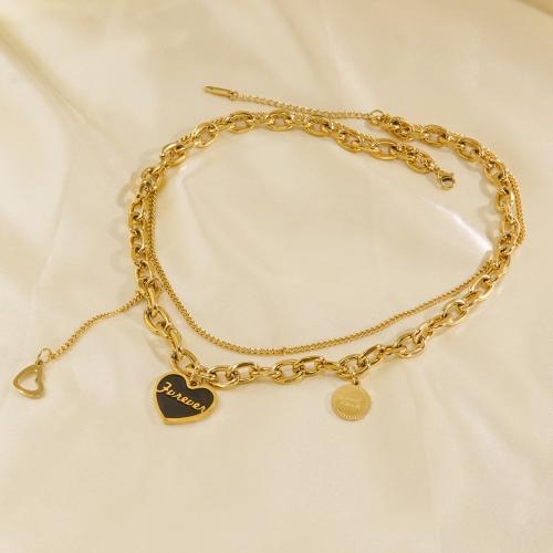 Edelstahl Schmuck Halskette, 304 Edelstahl, mit Verlängerungskettchen von 5cm, Herz, Modeschmuck & für Frau & Emaille, goldfarben, Länge:ca. 43 cm, verkauft von PC
