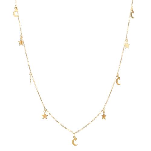 Edelstahl Schmuck Halskette, 304 Edelstahl, mit Verlängerungskettchen von 5cm, Mond und Sterne, Modeschmuck & für Frau, goldfarben, Länge:ca. 40 cm, verkauft von PC