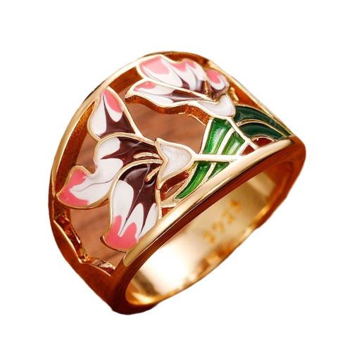 Zinc Alloy Finger Ring plated fashion jewelry & enamel golden nickel lead & cadmium free Sold By PC