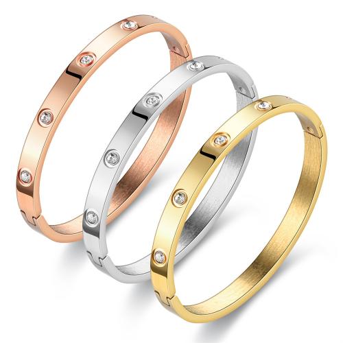 Titanium Steel Bracelet & Bangle, plated, fashion jewelry & with rhinestone, more colors for choice, The bracelet is 60x50 mm in diameter and 6MM in width, Sold By PC