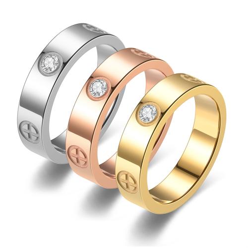 Titantium Steel δάχτυλο του δακτυλίου, Titanium Steel, επιχρυσωμένο, κοσμήματα μόδας & διαφορετικό μέγεθος για την επιλογή & με στρας, περισσότερα χρώματα για την επιλογή, Sold Με PC