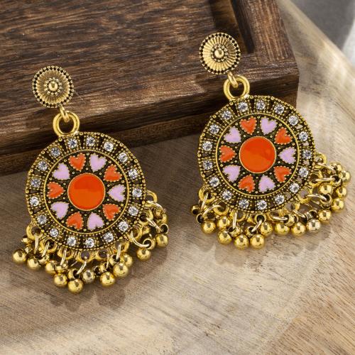 Tibetan Style Stud Earring, plated, fashion jewelry & for woman & with rhinestone, more colors for choice, 55x35mm, Sold By Pair