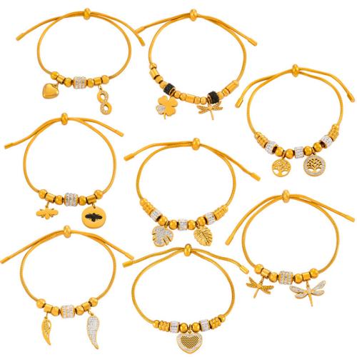 Titan Edelstahl Armband, Titanstahl, Modeschmuck & verschiedene Stile für Wahl & für Frau & mit Strass, Goldfarbe, verkauft von PC