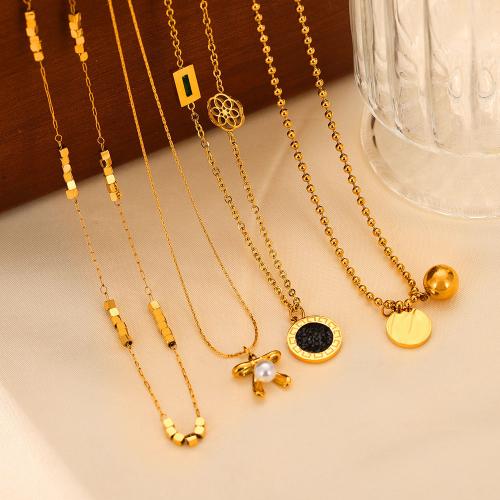Titanstahl Halskette, mit Kunststoff Perlen, Modeschmuck & verschiedene Stile für Wahl & für Frau, Goldfarbe, verkauft von PC