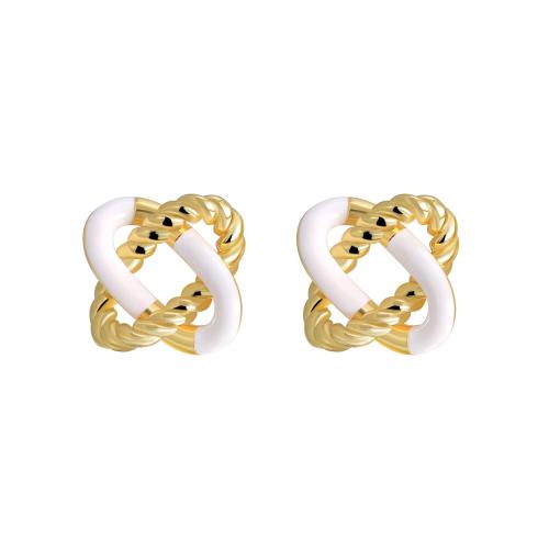 Brass Stud Earring, plated, for woman & enamel, more colors for choice, 15x15mm, Sold By Pair