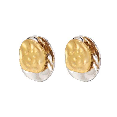 Brass Stud Earring, plated, for woman, golden, 27x27mm, Sold By Pair