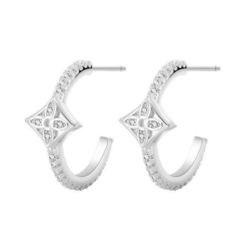 Cubic Zirconia Micro Pave Brass Earring, plated, micro pave cubic zirconia & for woman, silver color, 18x20mm, Sold By Pair