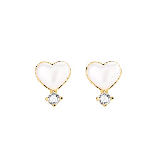 Cubic Zirconia Micro Pave Brass Earring, with Plastic Pearl, Heart, plated, micro pave cubic zirconia & for woman, more colors for choice, 22x13mm, Sold By Pair