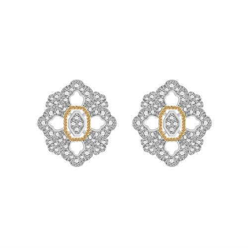 Cubic Zirconia Micro Pave Brass Earring, plated, micro pave cubic zirconia & for woman, silver color, 18x16mm, Sold By Pair