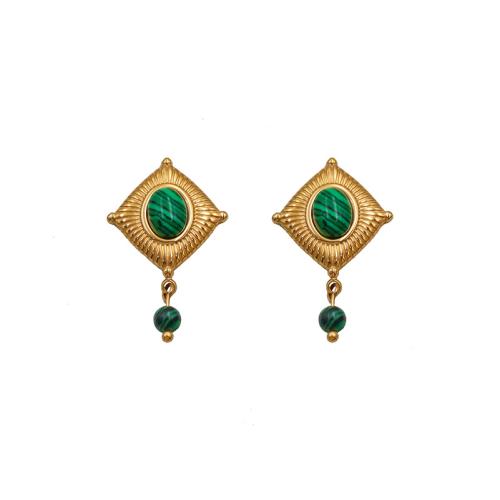 Titanium Staal Earring, met turkoois, plated, voor vrouw, gouden, Verkocht door pair