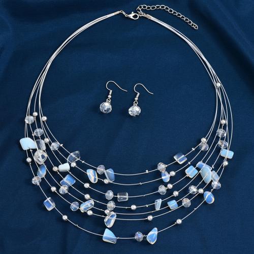 Tibetan Style Jewelry Sets, earring & necklace, with Gemstone, plated, 2 pieces & for woman, more colors for choice, Sold By Set