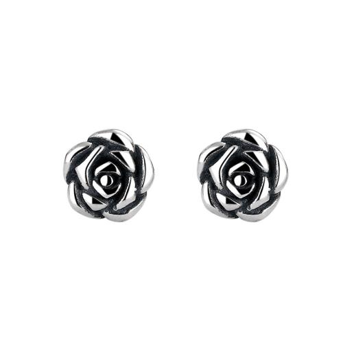 925 Sterling Silver Stud Earring, Rose, vintage & for woman, 7mm, Sold By Pair