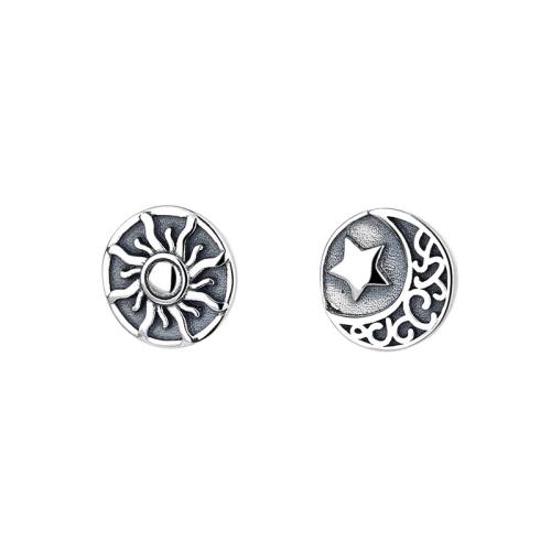 925 Sterling Silver Asymmetric Stud Earrings Round vintage & for woman 10mm Sold By Pair